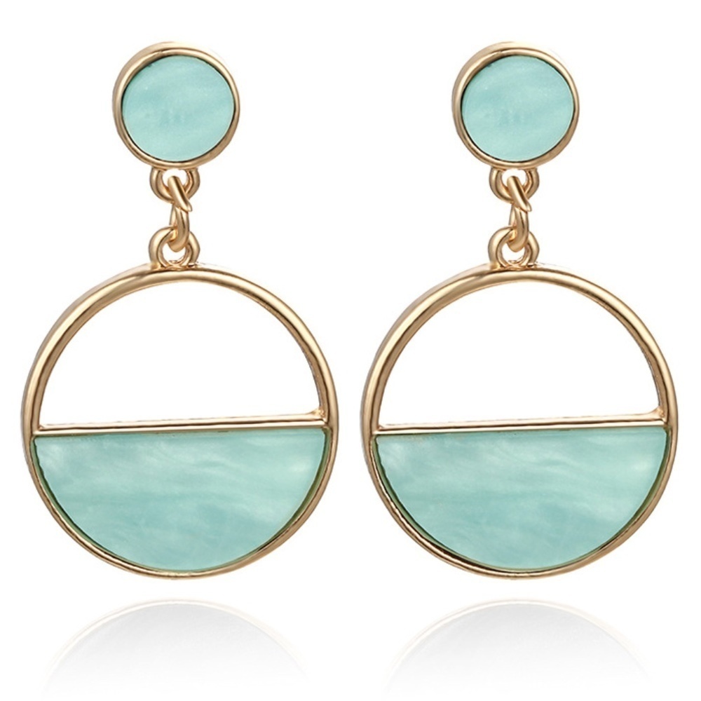 *LAGUNA* Teal x Gold Round Color-Block Fashion Style Earrings